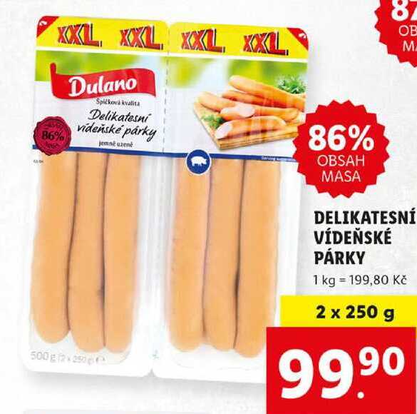 DELIKATESNÍ VÍDEŇSKÉ PÁRKY, 2x 250 g