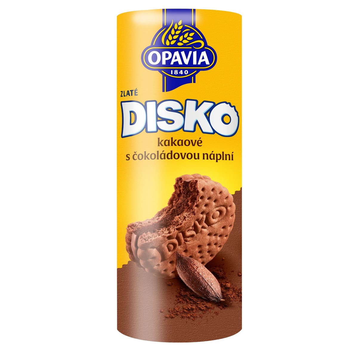 Opavia Zlaté Disko kakaové sušenky s čokoládovou náplní v akci