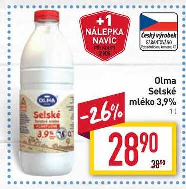 Olma Selské mléko 3,9% 1l v akci