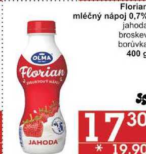 OLMA Florian mléčný nápoj 0,7% jahoda, 400 g  v akci