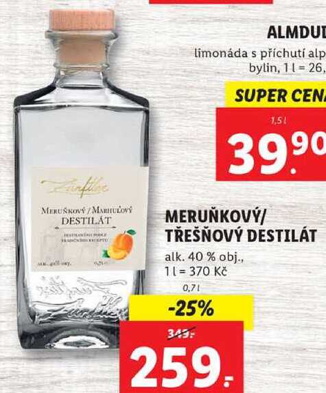 MERUŇKOVÝ/TŘEŠŇOVÝ DESTILÁT, 0,7 l