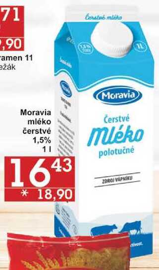 Moravia mléko čerstvé 1,5%, 1 l v akci