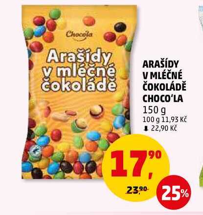 ARAŠÍDY V MLÉČNÉ ČOKOLÁDĚ CHOCO'LA, 150 g