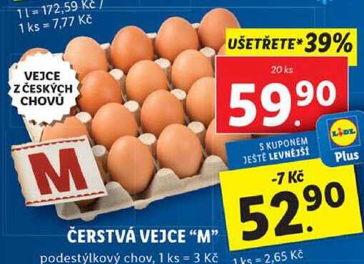 ČERSTVÁ VEJCE "M", 20 ks