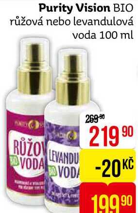 Purity Vision BIO růžová nebo levandulová voda 100 ml 