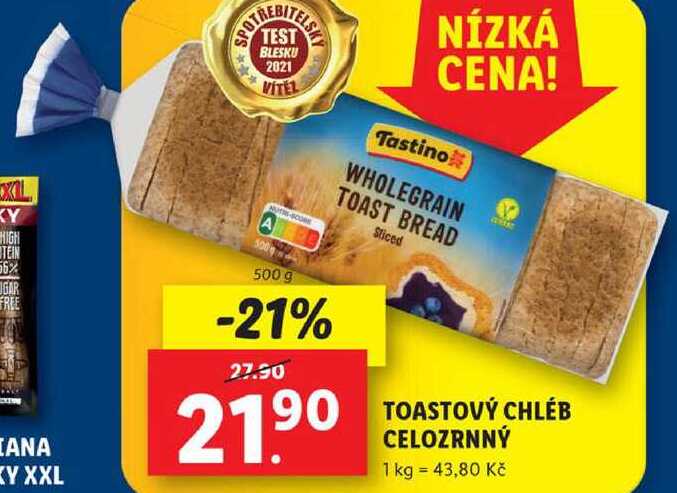 TOASTOVÝ CHLÉB CELOZRNNÝ, 500 g