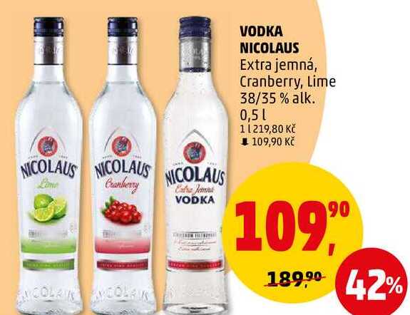 VODKA NICOLAUS Extra jemná, 38/35% alk., 0,5 l