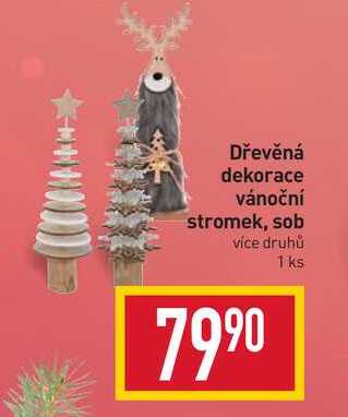 Dřevěná dekorace vánoční stromek, sob více druhů 1 ks