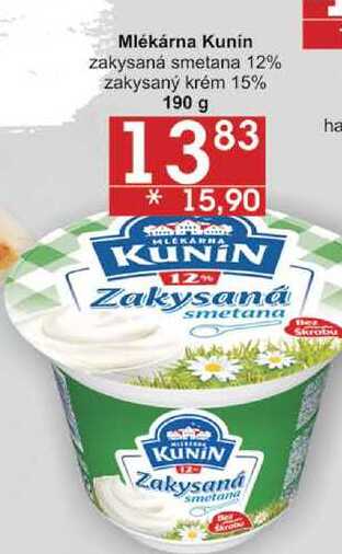Mlékárna Kunin zakysaná smetana 12%, 190 g v akci