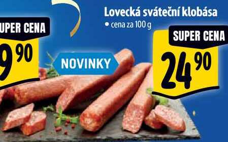 Lovecká sváteční klobása, cena za 100 g 