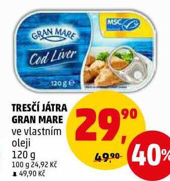 TRESČÍ JÁTRA GRAN MARE ve vlastním oleji, 120 g
