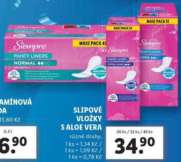 SLIPOVÉ VLOŽKY S ALOE VERA, 26 ks/32 ks/45 ks