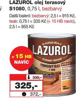 LAZUROL olej terasový S1080, 0,75 I, bezbarvý 