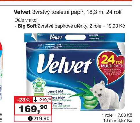 Velvet 3vrstvý toaletní papír, 18,3 m, 24 rolí 