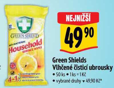 Green Shields Vlhčené čisticí ubrousky, 50 ks