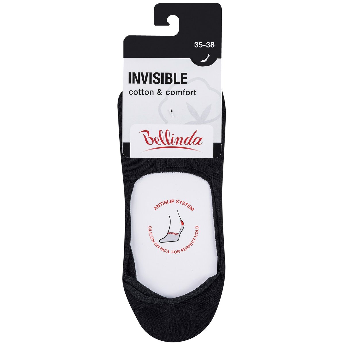 Bellinda Nízké bavlněné ponožky neviditelné v botě, černé, vel. 35–38
