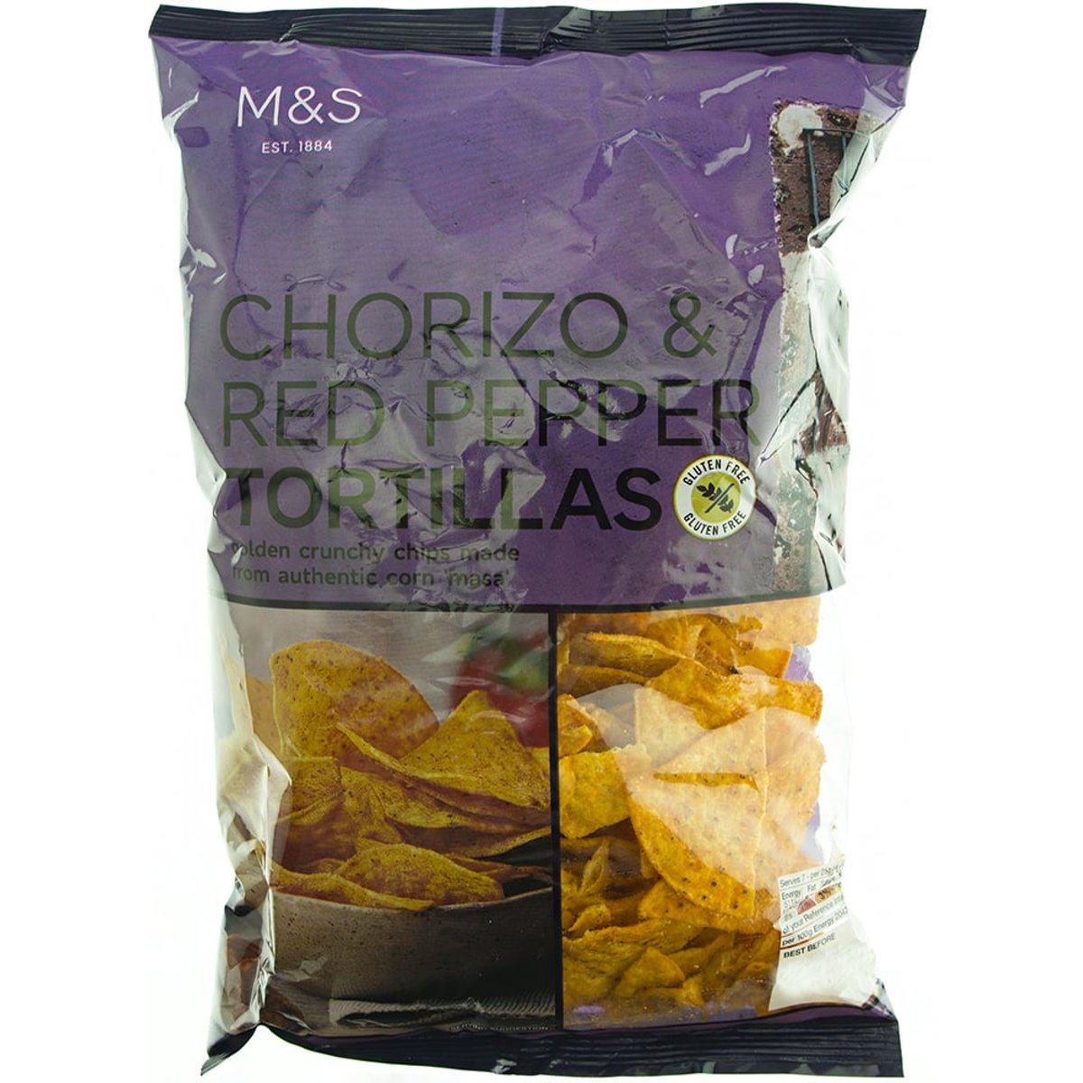 Marks & Spencer Tortilla chips kukuřičné s příchutí choriza a červené papriky bezlepkové