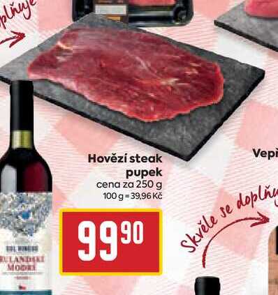Hovězí steak pupek cena za 250 g