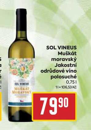 SOL VINEUS Muškát moravský Jakostní odrůdové víno polosuché 0,75l