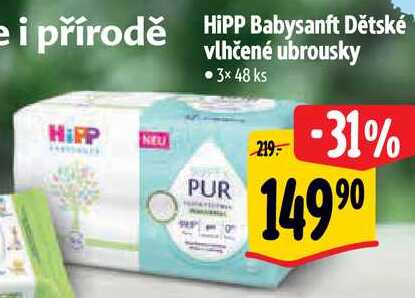 HiPP Babysanft Dětské vlhčené ubrousky, 3x 48 ks