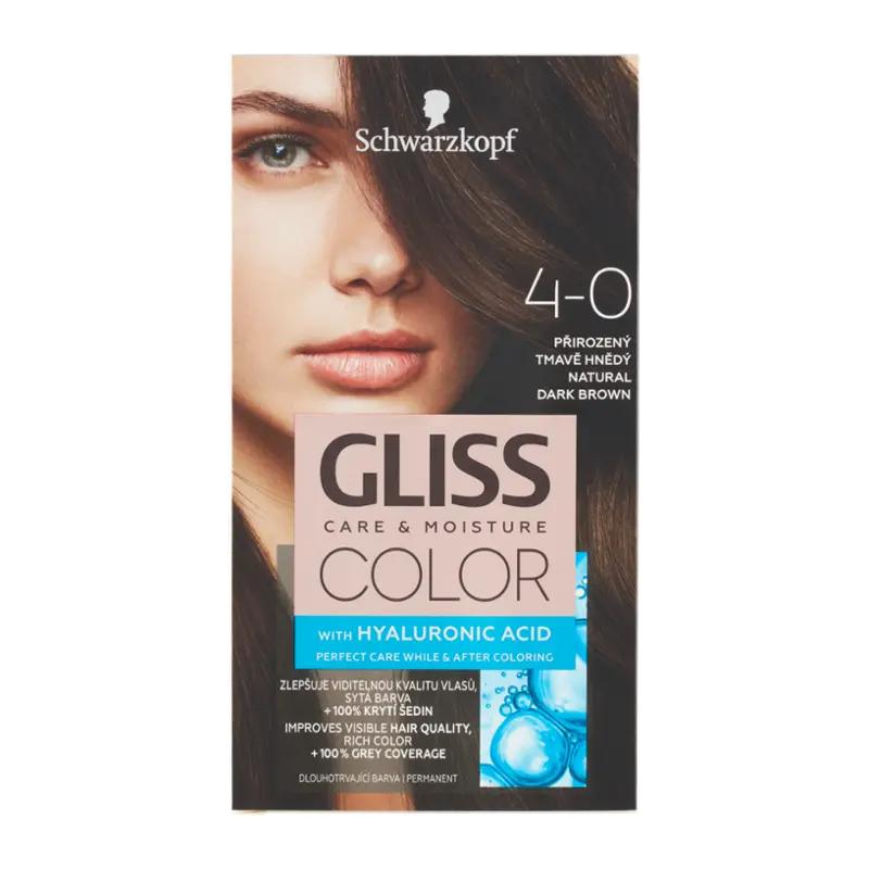 Gliss Color Barva na vlasy 4-0 Přirozený Tmavě Hnědý, 1 ks