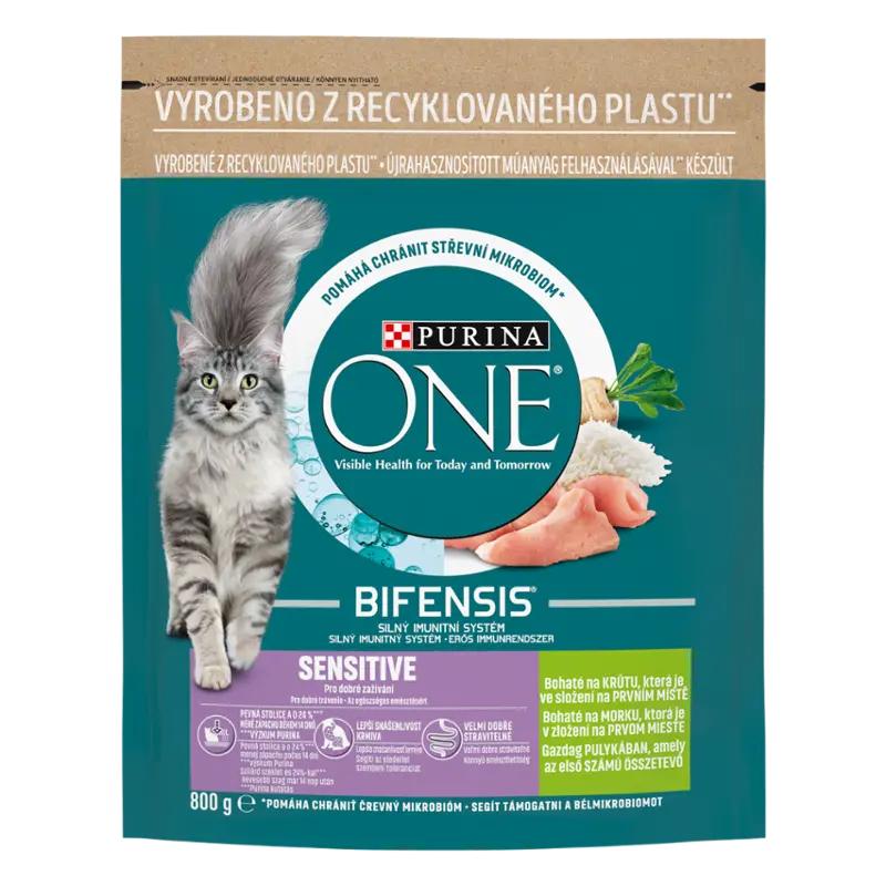 PURINA ONE Granule pro kočky Sensitive krůta a rýže, 800 g