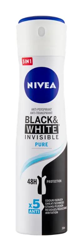 NIVEA Sprej antiperspirant Black & White Invisible Pure, 150 ml