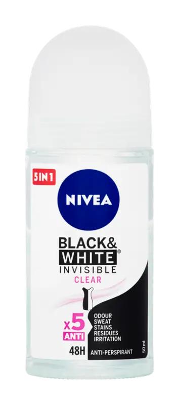 NIVEA Antiperspirant roll-on Black & White Invisible Clear, 50 ml