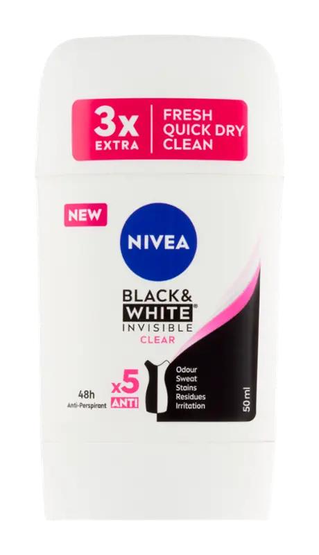 NIVEA Tuhý anrtiperspirant Black&White Invisible Clear, 50 ml