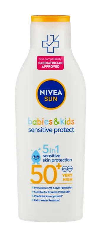 NIVEA Dětské mléko na opalování Sensitive Protect & Care SPF50+, 200 ml