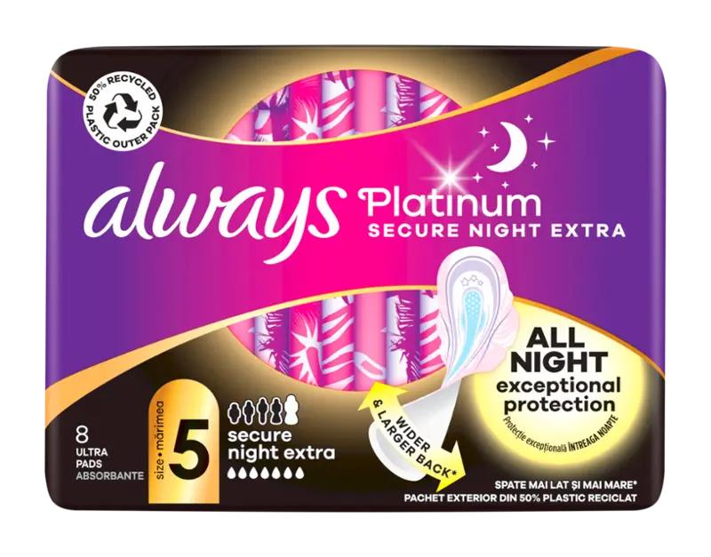 Always Hygienické vložky s křidélky Platinum Secure Night Extra, 8 ks