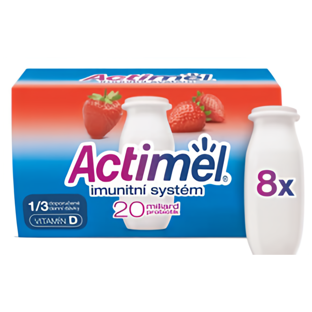 Actimel Probiotický jogurtový nápoj s vitamíny jahoda 8x100g