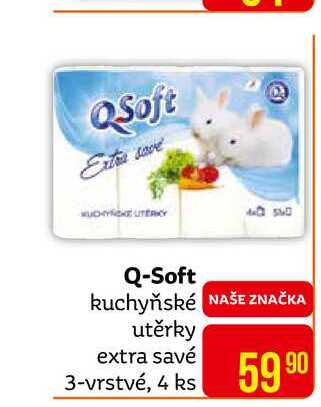 Q-Soft kuchyňské utěrky extra savé 3-vrstvé, 4 ks 