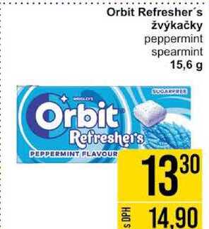 Orbit Refresher's žvýkačky peppermint, 15,6 g 
