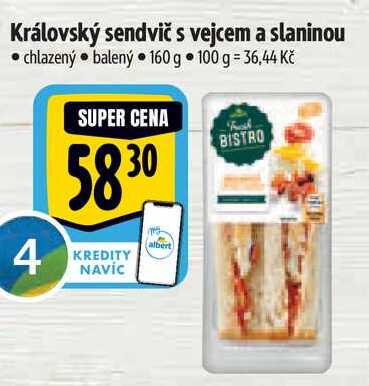 Královský sendvič s vejcem a slaninou, 160 g