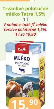 Trvanlivé polotučné mléko Tatra 1,5% 1l