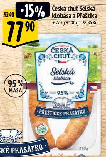Česká chuť Selská klobása z Přeštíka, 270 g 