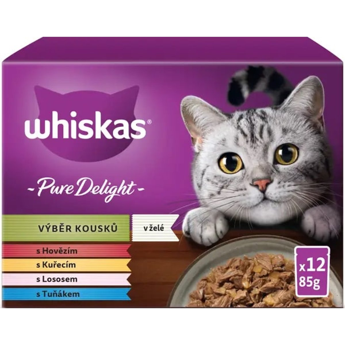 Whiskas Pure Delight výběr kousků v želé pro dospělé kočky (12×85 g)