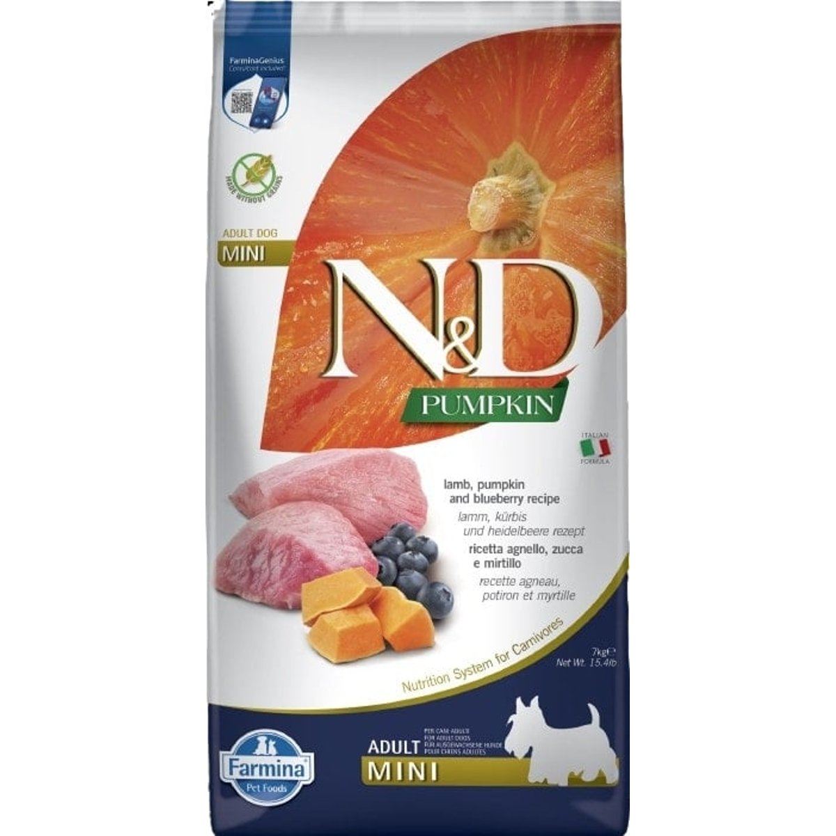 N&D Pumpkin granule pro psy malých plemen s jehněčím, dýní a borůvkami