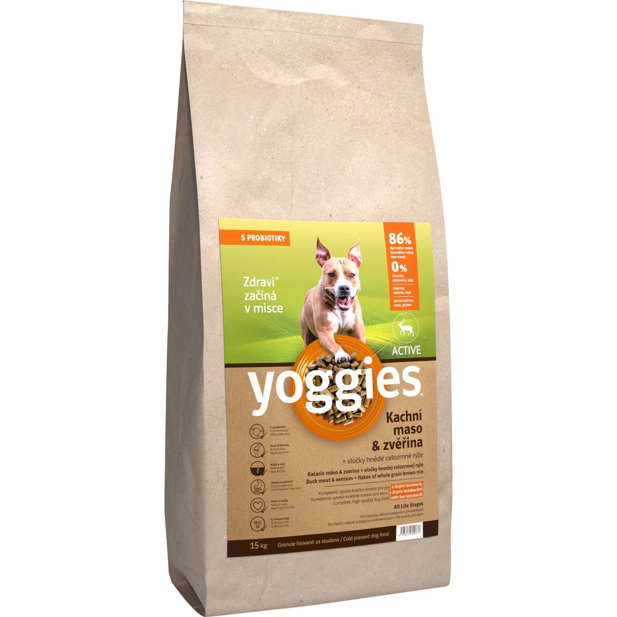 Yoggies Active Kachní maso a zvěřina – granule s laktobacily pro psy