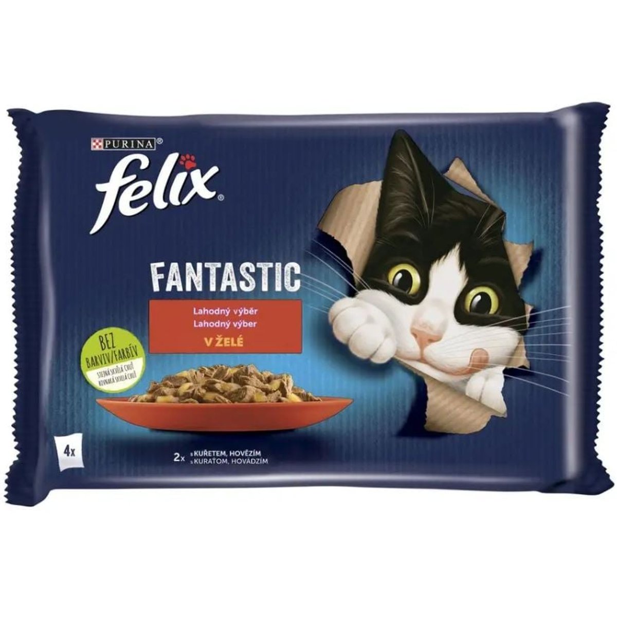 Felix Fantastic Kapsičky s hovězím a kuřecím v želé pro kočky (4×85 g)