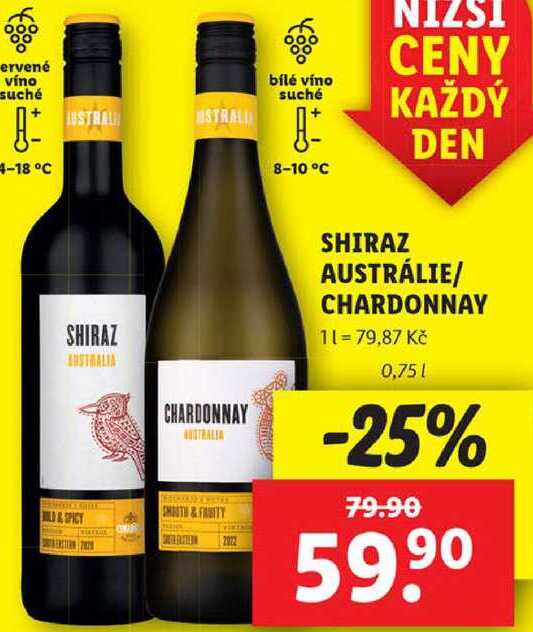 SHIRAZ AUSTRÁLIE/CHARDONNAY, 0,75 l