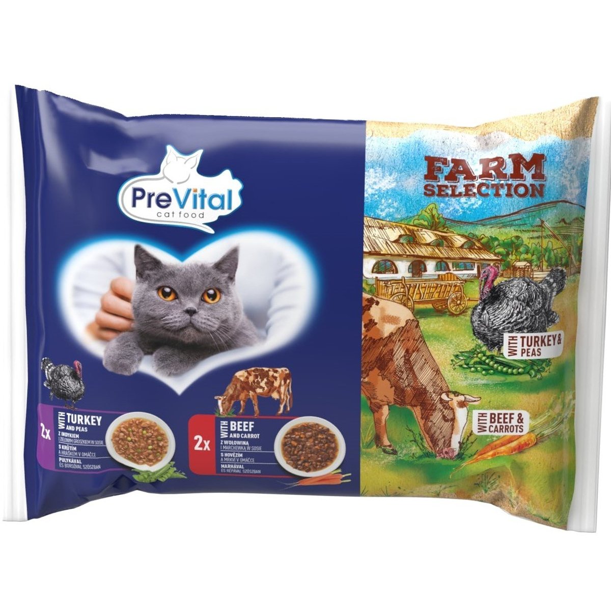 PreVital Farm Selection Kapsičky pro kočky mix masa a zeleniny 4×85 g