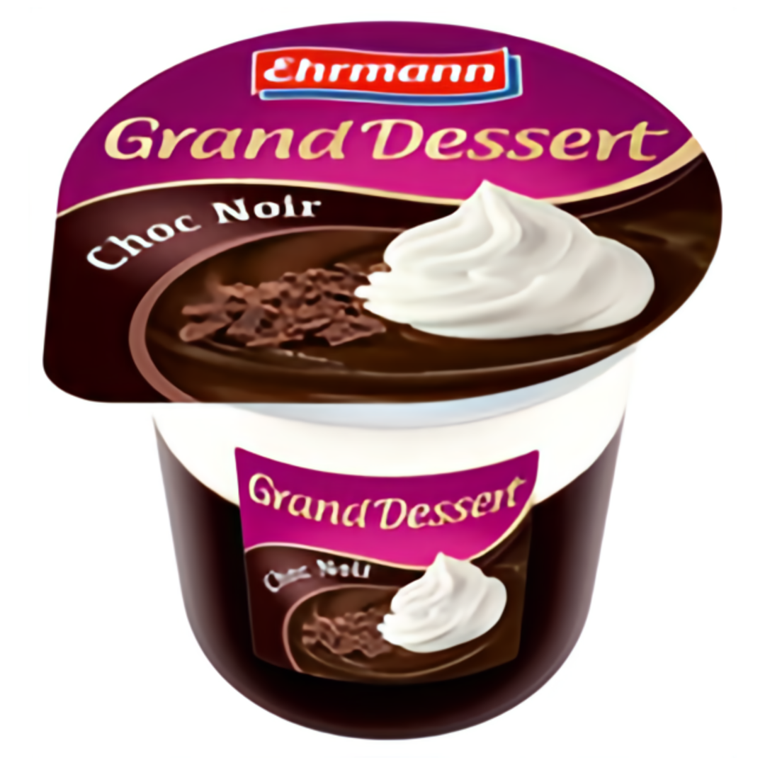 Ehrmann Grand Dessert Choc Noir Desert s hořkou čokoládou s bílou šlehačkou