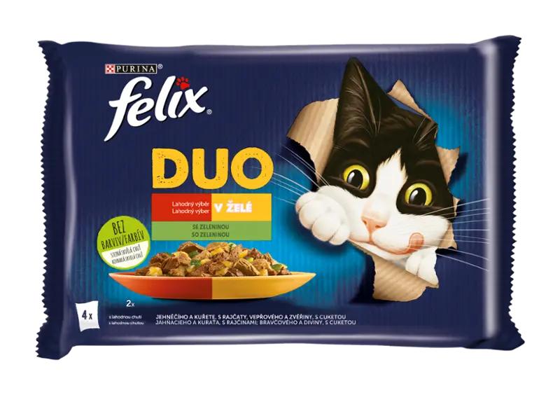 Felix Kapsička pro kočky Fantastic Duo jehněčí a kuře s rajčaty/vepřové zvěřina s cuketa multipack 4 x 85g, 340 g