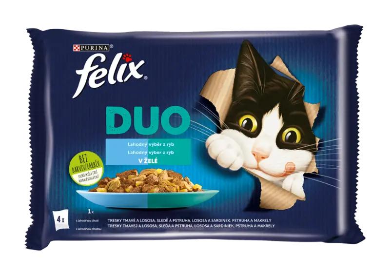 Felix Kapsičky pro kočky Fantastic Duo treska a losos, losos a sardinky, sleď a pstruh, pstruh a makrela multipack 4 x 85g, 340 g