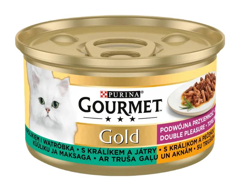 Gourmet Gold Konzerva pro kočky Double Pleasure s králíkem a játry, 85 g