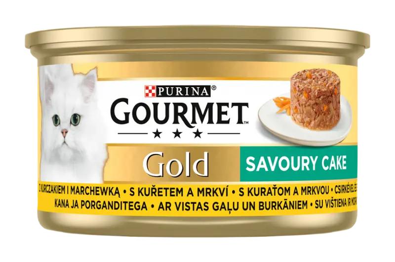 Gourmet Gold Konzerva pro kočky Savoury Cake s kuřetem a mrkví, 85 g