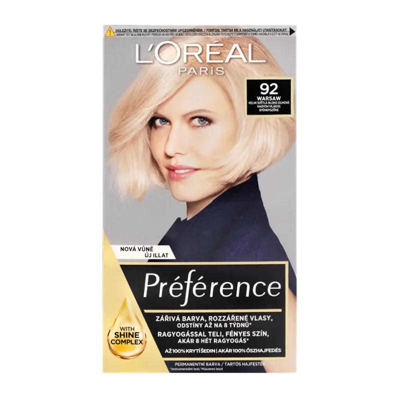 L'Oréal Barva na vlasy Preference 92 velmi světlá blond duhová, 1 ks