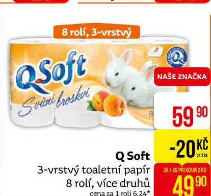 Q Soft 3-vrstvý toaletní papír 8 rolí, více druhů 